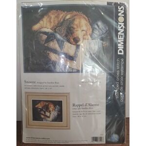 Dimensions Kit Snooze Golden Retriever Stamped Dog Cross Stitch  14x10  NIP D6